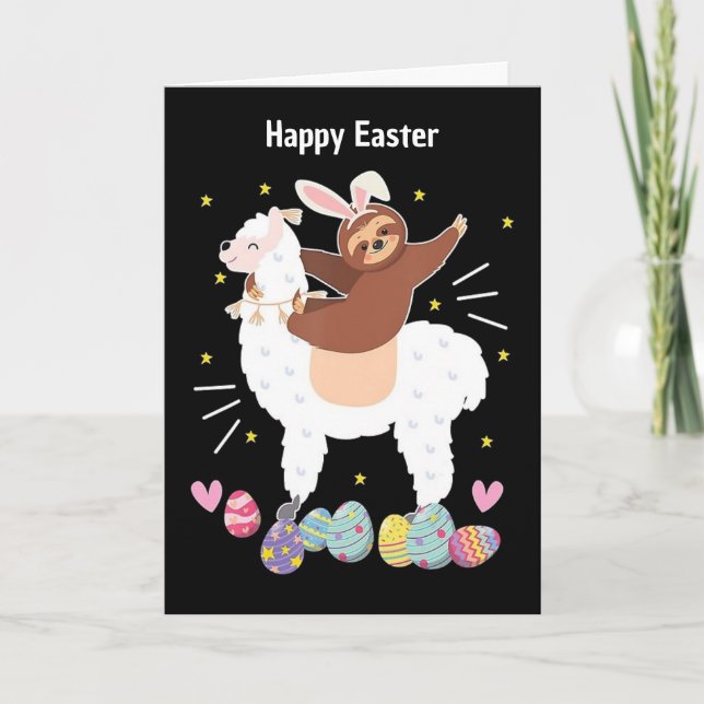 Happy Easter Sloth and llama holiday card (Front)