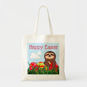 Happy Easter Sloth & Easter Eggs on grass field Tote Bag