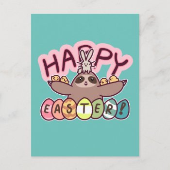 Happy Easter Sloth Holiday Postcard by saradaboru at Zazzle