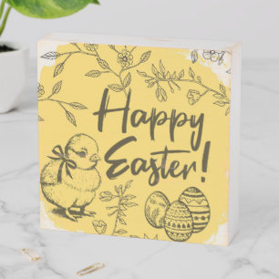 Happy Easter Small Yellow Decor Wooden Box Sign