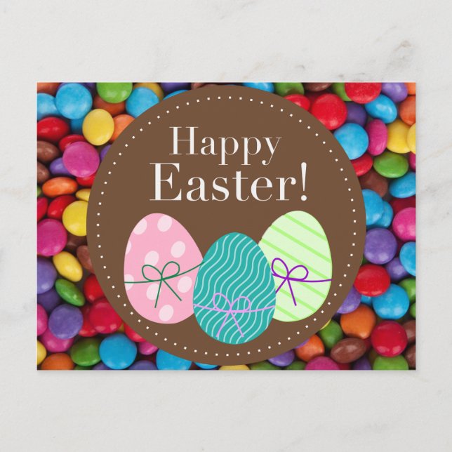 Happy Easter smarties chocolate candy rainbow Holiday Postcard (Front)