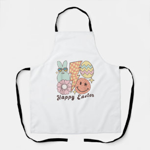 Happy Easter Smile Face Retro Hippie Bunny Rabbit Apron