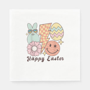 Happy Easter Smile Face Retro Hippie Bunny Rabbit Napkins