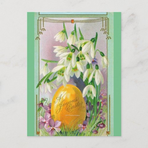 HAPPY EASTER SNOWDROP FLOWERS AND EGGS HOLIDAY POSTCARD