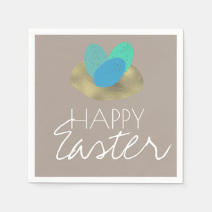 Happy Easter Speckled Easter Egg Gold Nest Napkins