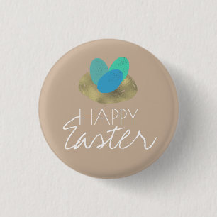Happy Easter Speckled Egg Easter Nest Party Button