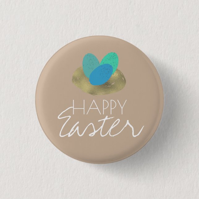 Happy Easter Speckled Egg Easter Nest Party Button (Front)