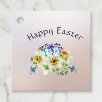 Happy Easter, Spray of Easter Flowers Favor Tags