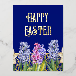 Happy Easter Spring Blossoms  Foil Holiday Postcard