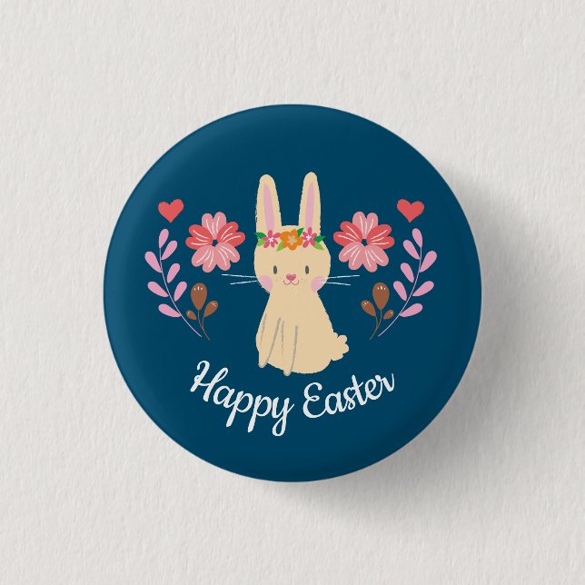 Happy Easter Spring Bunny Button (Front)