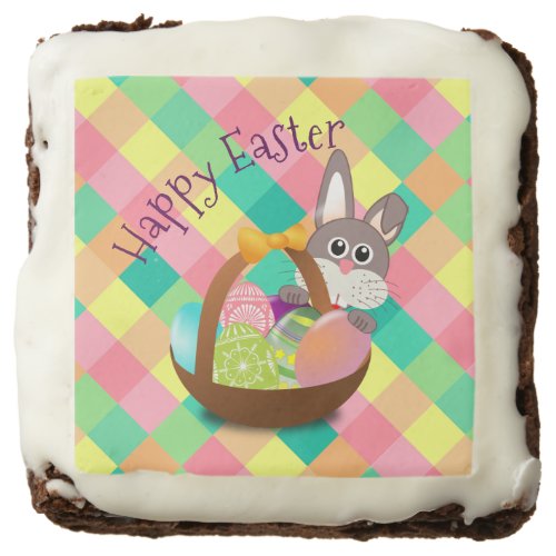 Happy Easter Spring Checkerboard Pattern Chocolate Brownie