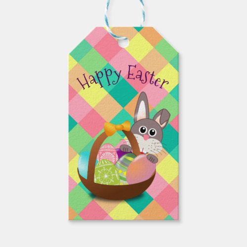 Happy Easter Spring Checkerboard Pattern Gift Tags