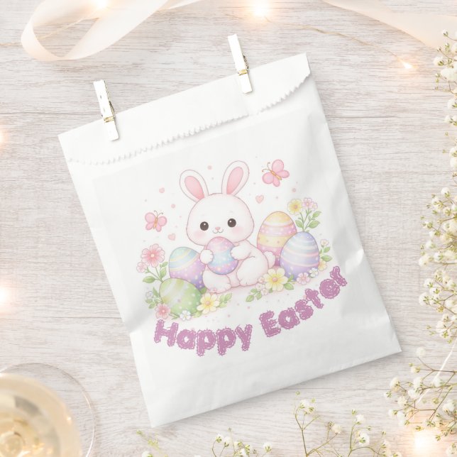 Happy Easter Spring Design - Cute Easter Bunny  Favor Bag (Clipped)