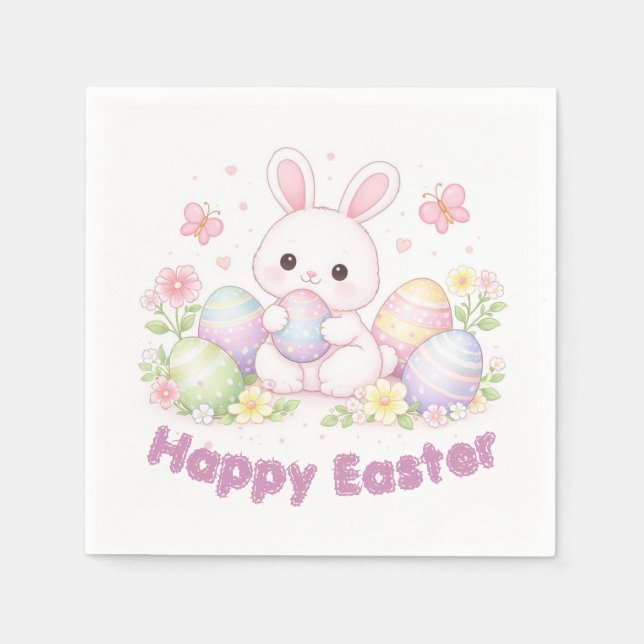 Happy Easter Spring Design - Cute Easter Bunny  Napkins (Front)