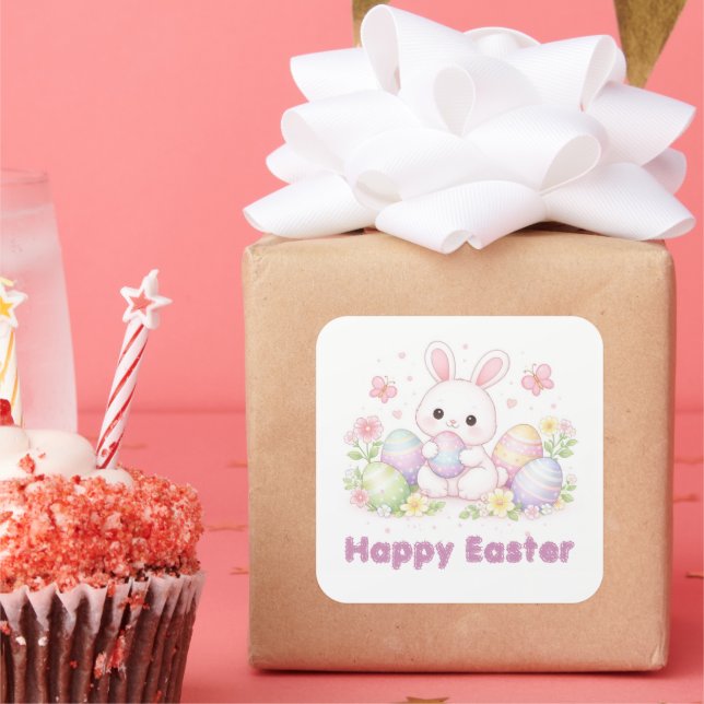 Happy Easter Spring Design - Cute Easter Bunny  Square Sticker (Party)