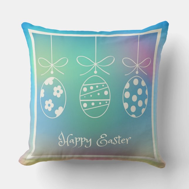 Happy Easter Spring Eggs Hunt Party Artwork Throw Pillow (Front)