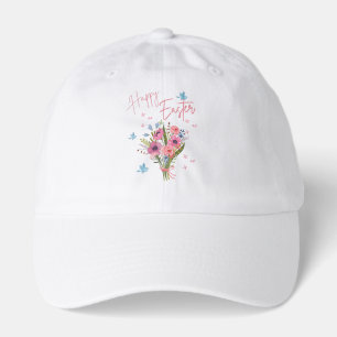 Happy Easter Spring Floral Bouquet & Blue Birds Hat
