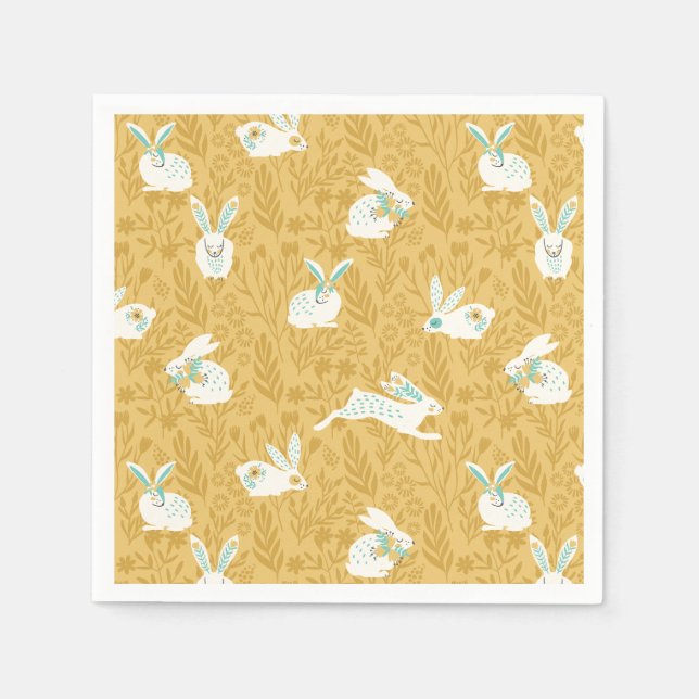 Happy Easter | Spring Floral Bunnies Napkins (Front)