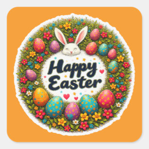 Happy Easter – Spring Floral Circle Autocolante Square Sticker