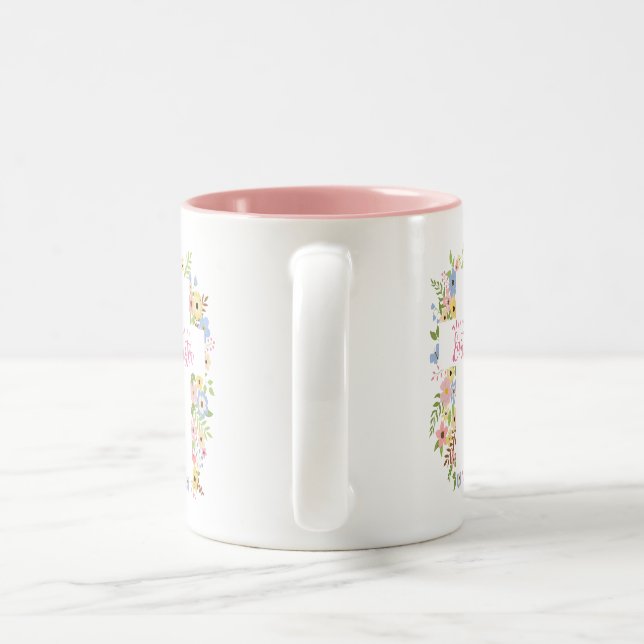 Happy Easter Spring Floral Cross Two-Tone Coffee Mug (Handle)
