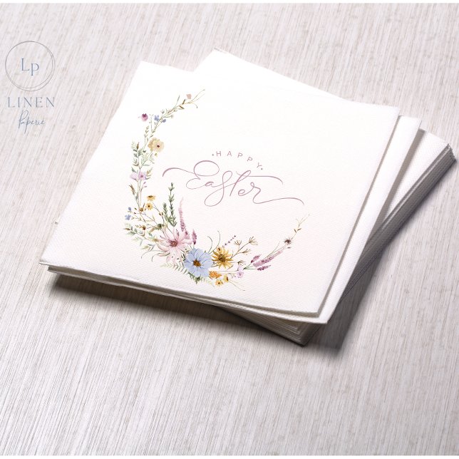 Happy Easter Spring Flower Wreath Napkins (Creator Uploaded)