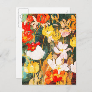 Happy Easter. Spring Flowers Painting Fine Art Holiday Postcard