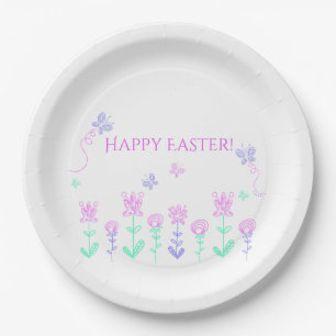 Happy Easter Spring Garden Paper Plate