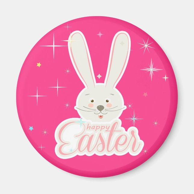 Happy Easter Spring Holiday cute bunny Eggs Hunt Magnet (Front)