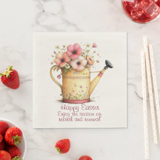 Happy Easter Spring Pink and Yellow Flowers Napkins
