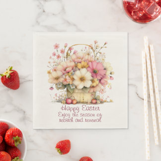 Happy Easter Spring Pink and Yellow Flowers Napkins