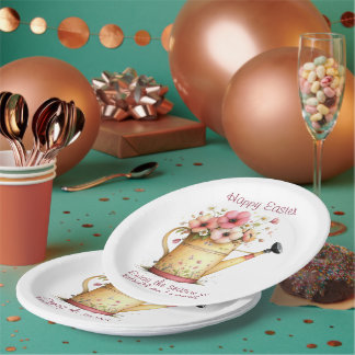 Happy Easter Spring Pink and Yellow Flowers Paper Plates