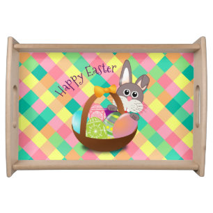 Happy Easter Spring Plaid Pattern Serving Tray