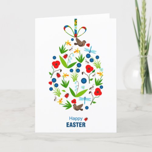 Happy Easter Spring Poppies Flowers Ladybugs Birds Holiday Card