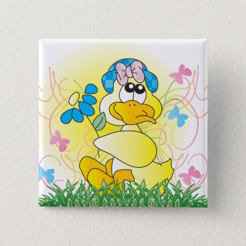 Happy Easter Spring Time Duck Pinback Button