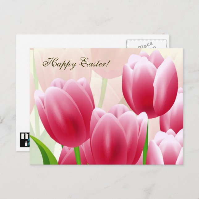 Happy Easter. Spring Tulips Holiday Postcard (Front/Back)