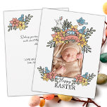 Happy Easter Springtime Photo Holiday Card<br><div class="desc">Celebrate Easter by sending your loved ones an adorable personalized Easter holiday photo card. This whimsical illustration features original artwork that captures the spirit of the season with its playful floral design photo frame. The adorable bunnies, pretty Spring daffodils, and sweet blue birds add a unique touch, making this card...</div>