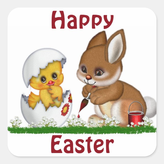 Happy Easter Square Sticker (Front)