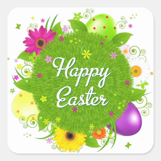 Happy Easter Square Sticker (Front)