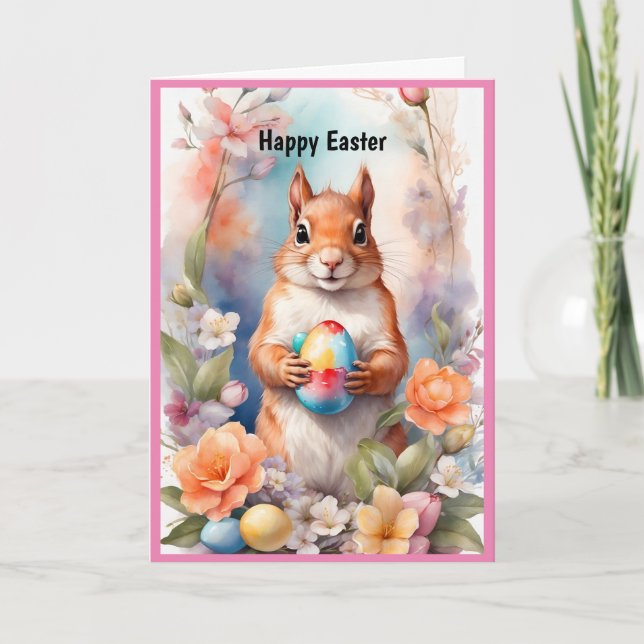 Happy Easter Squirrel Holiday Card (Front)