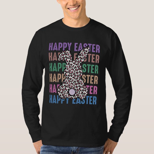 Happy Easter Stacked Cheetah Leopard Bunny Rabbit  T-Shirt (Front)