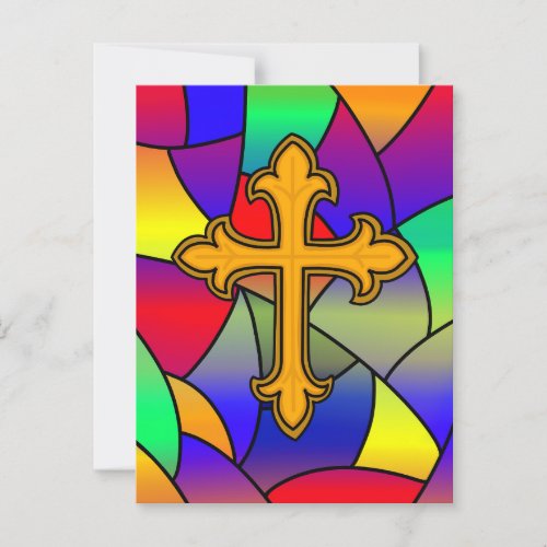 Happy Easter  Stained Glass and Cross   Postcard