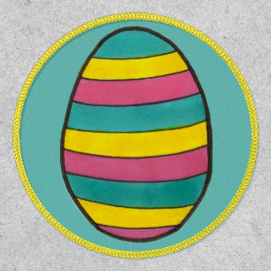 Happy Easter Striped Painted Egg Hunt Egg Patch