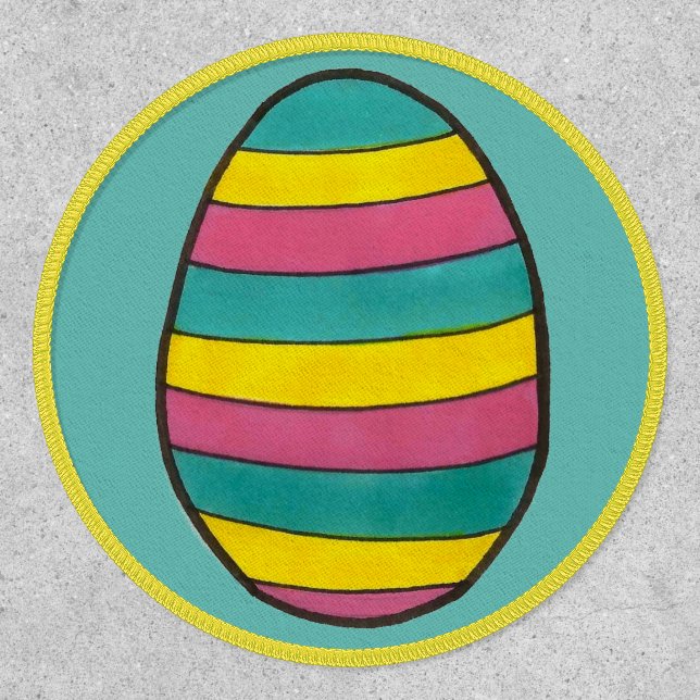 Happy Easter Striped Painted Egg Hunt Egg Patch (Front)