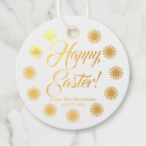Happy Easter sun border custom script cheerful fun Foil Favor Tags