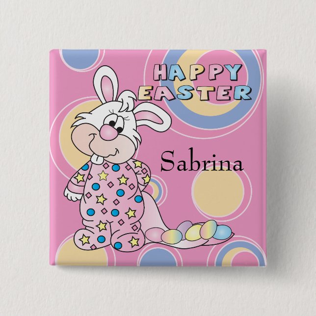 Happy Easter Sweet Bunny Girl Button (Front)