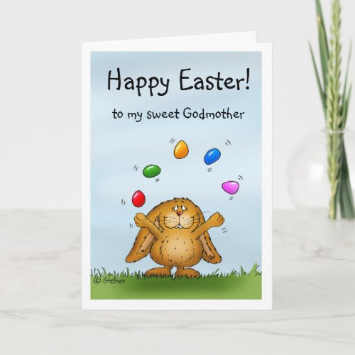 Happy Easter sweet Godmother _Cute Bunny juggling Holiday Card