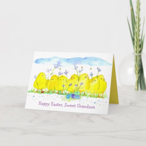 Happy Easter Sweet Grandson Chickens Custom Card