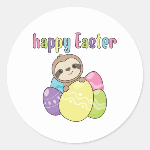 Happy Easter Sweet Sloth Easter With Easter Eggs C Classic Round Sticker