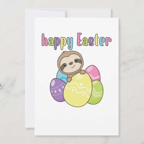 Happy Easter Sweet Sloth Easter With Easter Eggs Invitation