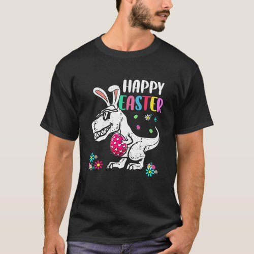 Happy Easter T Rex Dino With Bunny Ears Funny Egg T_Shirt